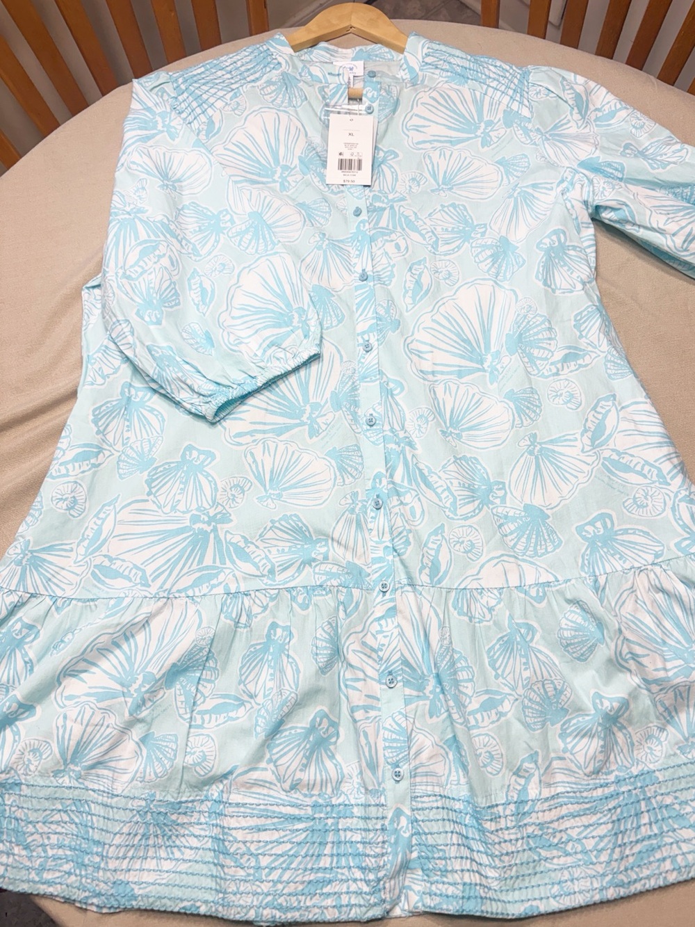 crown & ivy NWT Light Blue Shell-Print Button-Front Tunic Dress